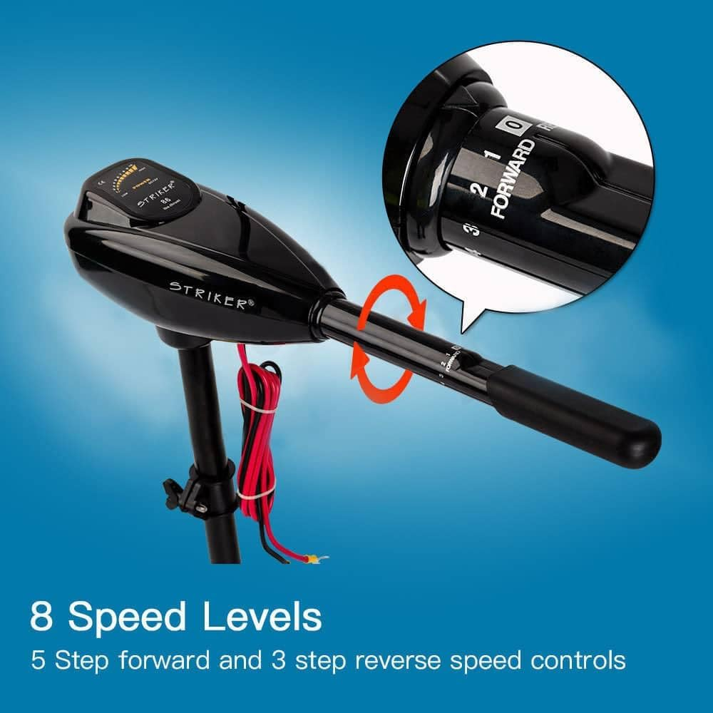 Striker Electric Trolling Outboard Motor 408W Huge 45-Lbs Thrust, 4-Stroke 10-Step LED Battery Display, Full 90 Degree Tilt with 6 Inch Telescoping Handle
