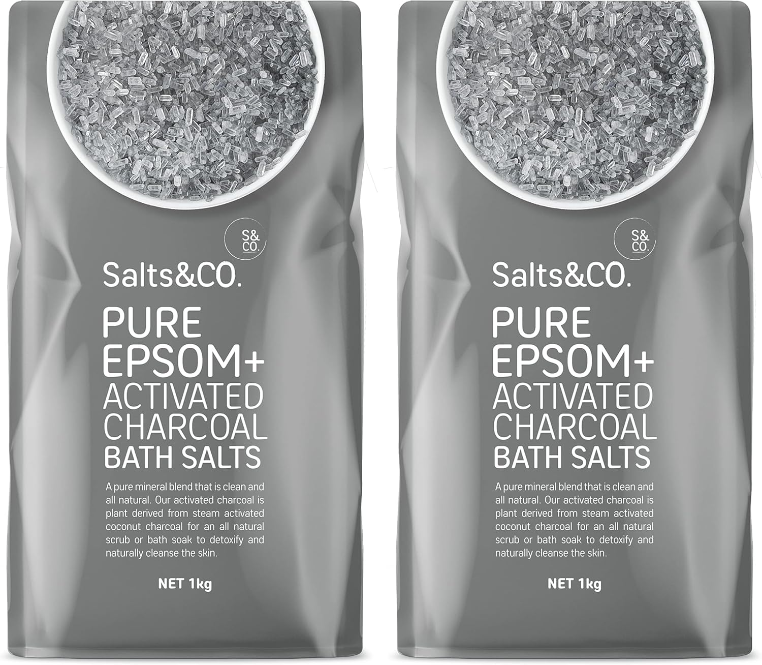 Salts & Co. Pure Epsom and Activated Charcoal Bath Salts 1 Kg (Pack of 2)