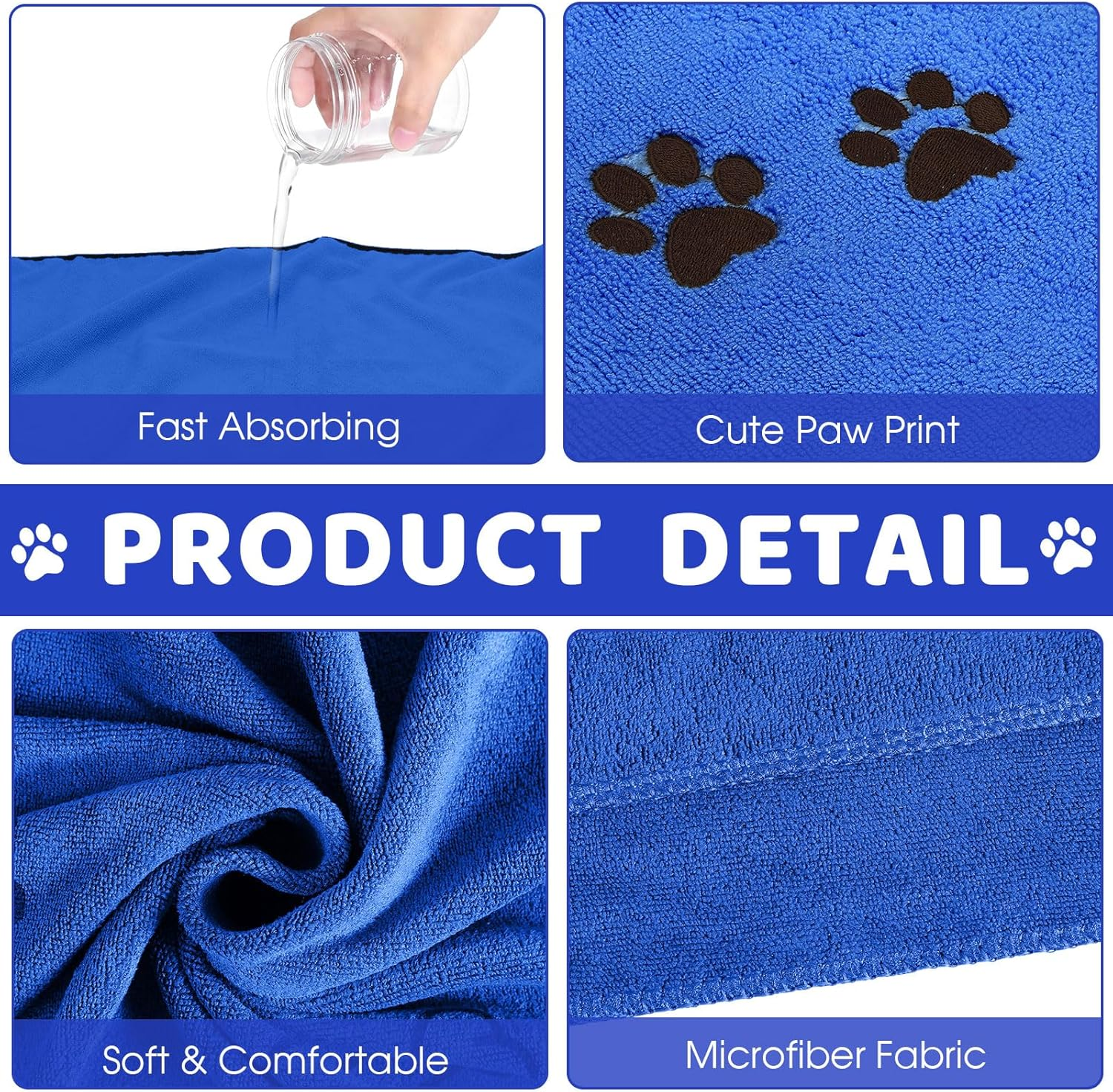 Chumia 8 Pcs Microfiber Dog Towels 20 X 35 Inch Soft Absorbent PET Bath Towel for Drying Dogs Grooming Towel Bulk with Embroidered Paw for Small, Medium, Large Dogs and Cats (Dark Blue) image number 5