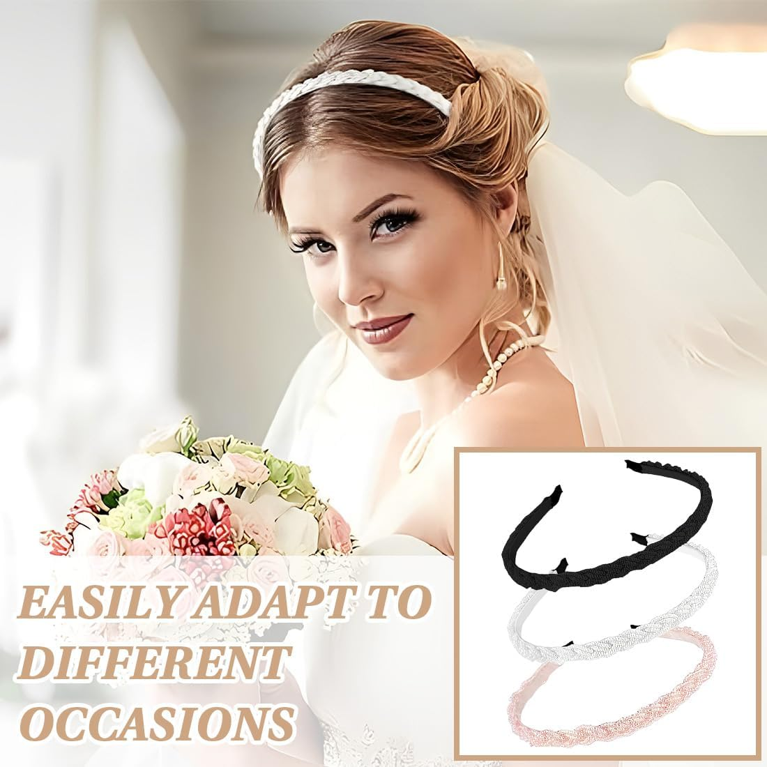 XUZOPIM Women'S Braided Headband Pearl Headbands Costume Headband Hair Accessories for Oktoberfest Party Pack of 3 image number 5