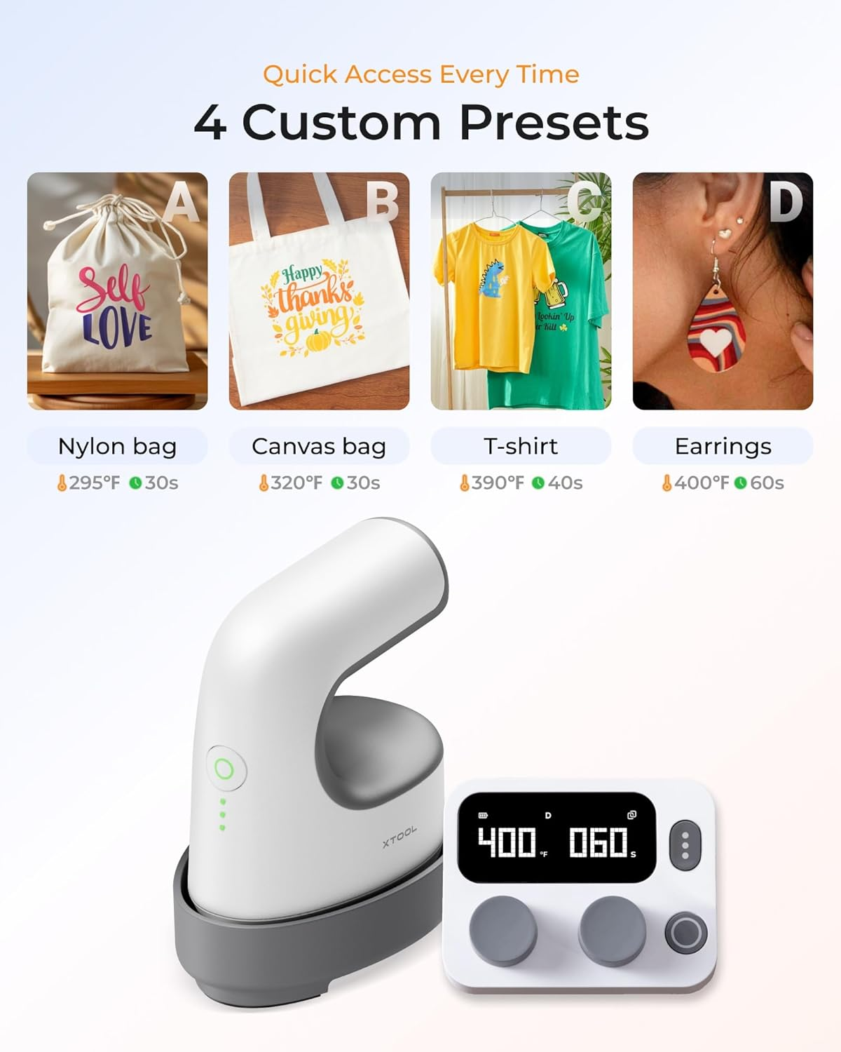 Xtool Mini Heat Press Machine with Wireless Control Pod- Ultra Light Portable Small Heat Press Machine for T-Shirts Shoes Hats, 4 Custom Presets & Fast Heating Mini Iron for Crafting Heating Transfer image number 5