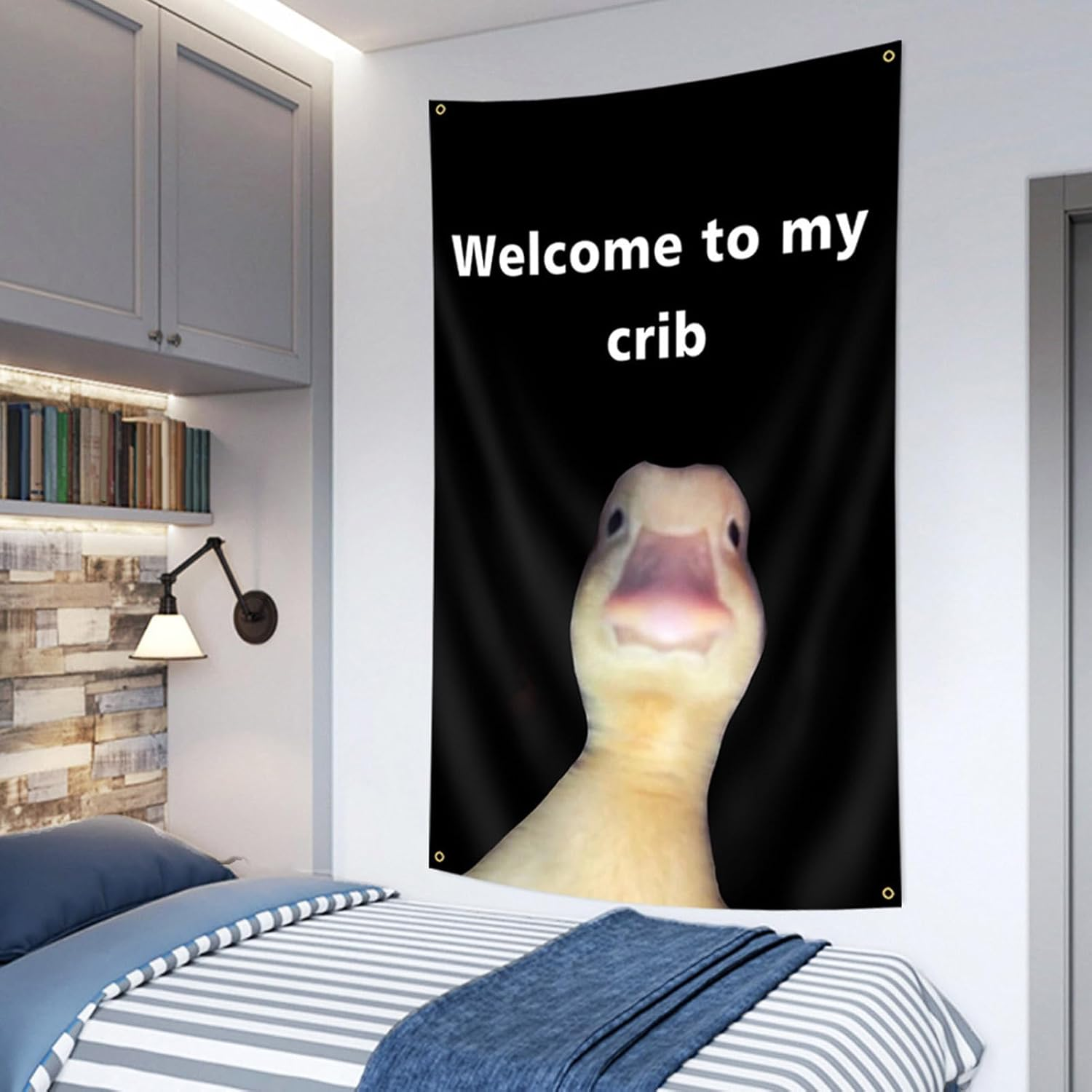 Welcome to My Crib, Duck Flag Wall Tapestry Hangable with Brass Grommets, Bedroom Decorations, Home Decor, Funny Posters, Indoor Outdoor Backdrop for College Dorm image number 4