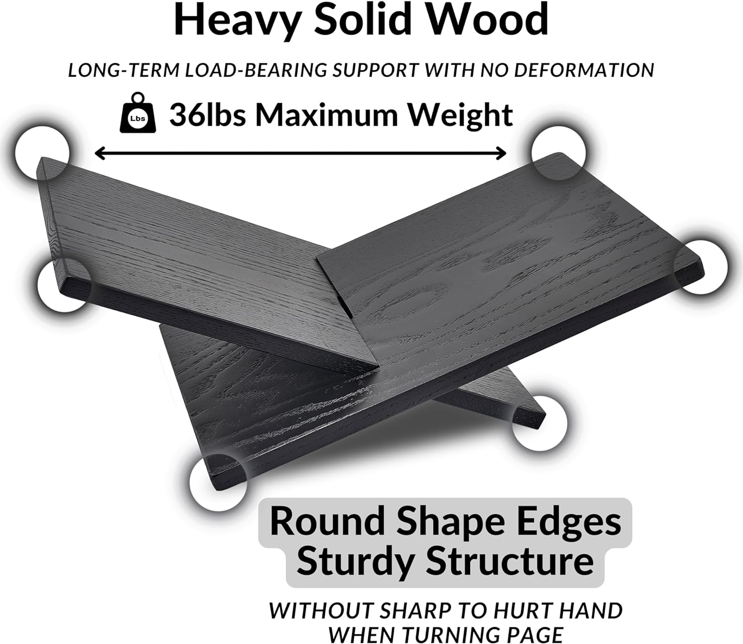 Honygebia Solid Wood Book Stands - Cross Frame Black Oak Wooden Book Holder, Open Bookstand for Display and Reading, Suitable for Art, Bible, Cookbook, Easel, Magazine, Textbooks