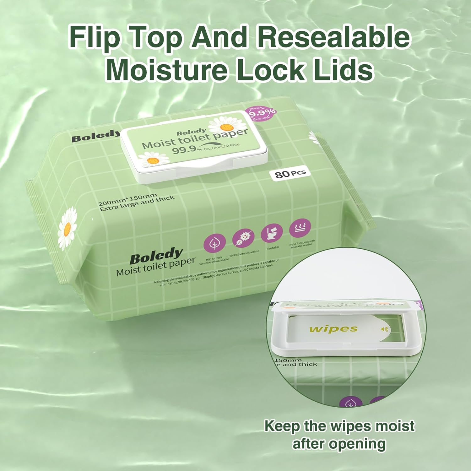 480 Count Flushable Wipes Easy to Flush Wet Wipes for Sensitive Skin 100% Plant-Based Powerful Cleaning Natural Formula Portable Moist Toilet Paper Biodegradable Moist Tissues (Pack of 6) image number 1