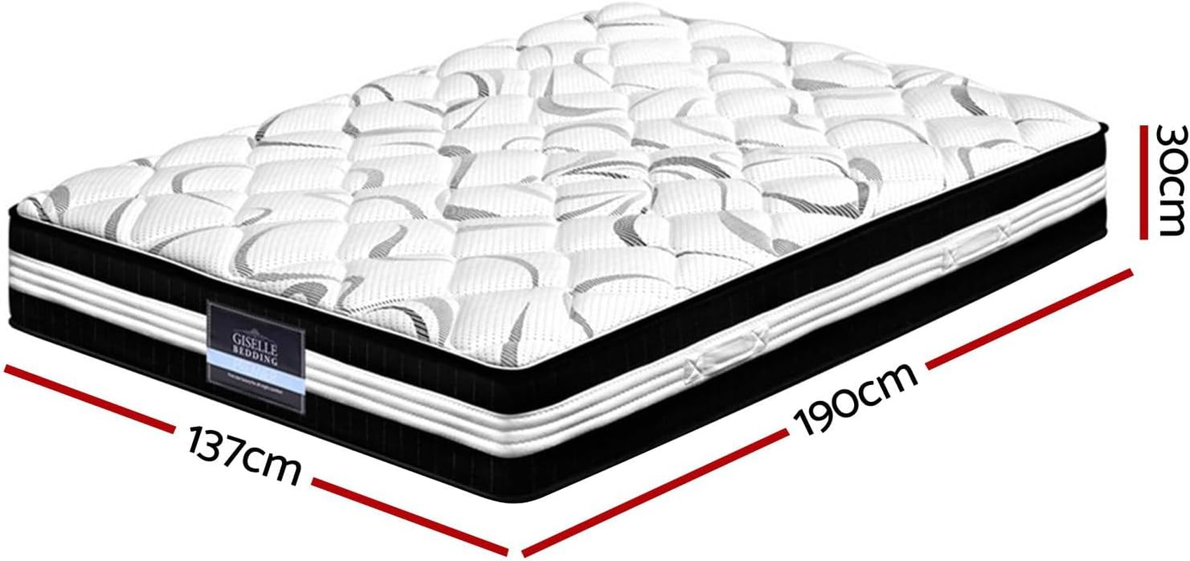 Giselle Bedding Double Mattress Bed Foam Mattresses 30Cm Thickness, with 5-Zone Pocket Spring System and Breathable Euro Top, 5Yrs Warranty, Medium Firm, White with Vacuum Packed