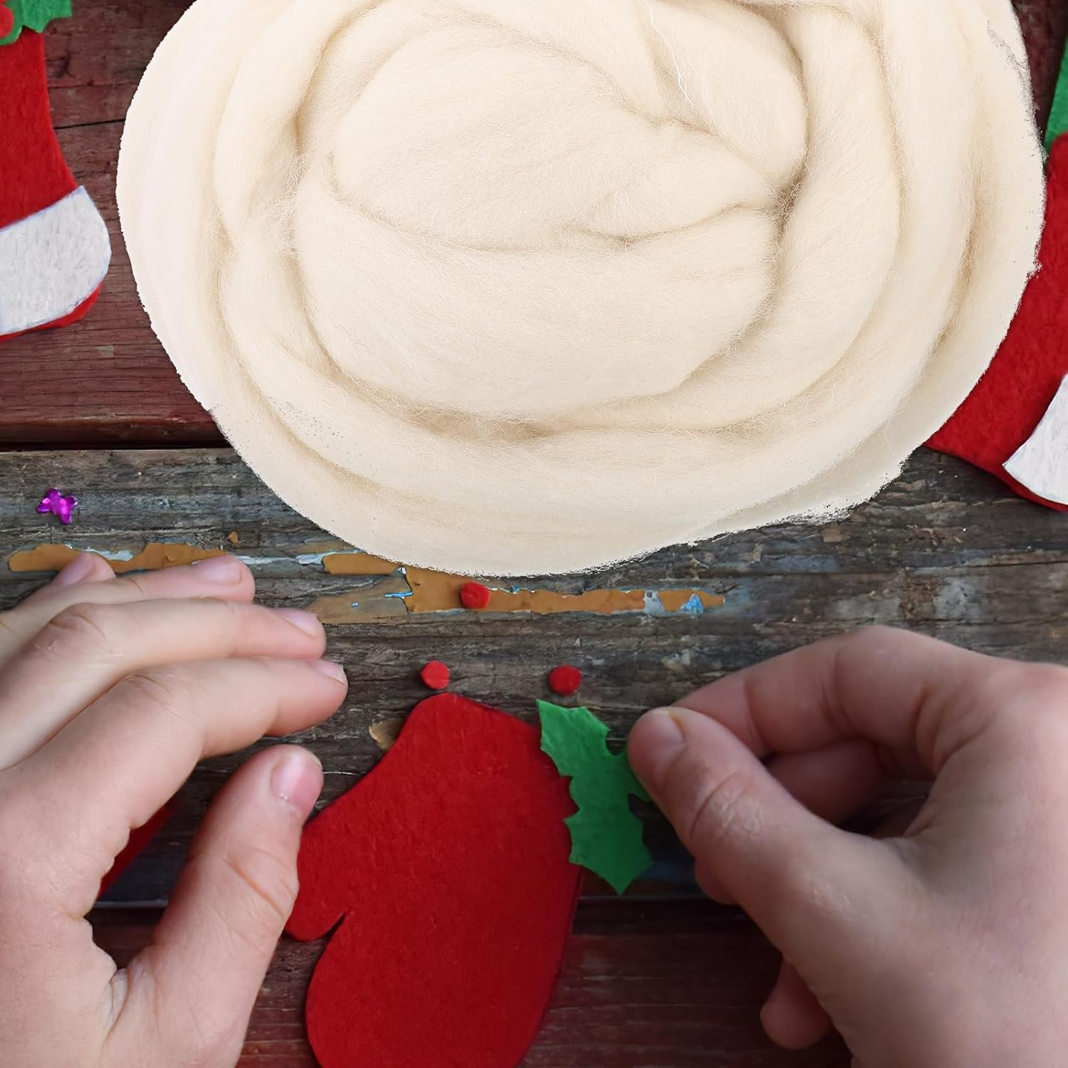 TEHAUX Needle Felting Wool, Natural White Wool Roving for Needle Felting, Wool Roving Yarn, 200G Galatea Soft Fiber for DIY Crafts, Spinning, Weaving, Doll Making, Wet Felting image number 4