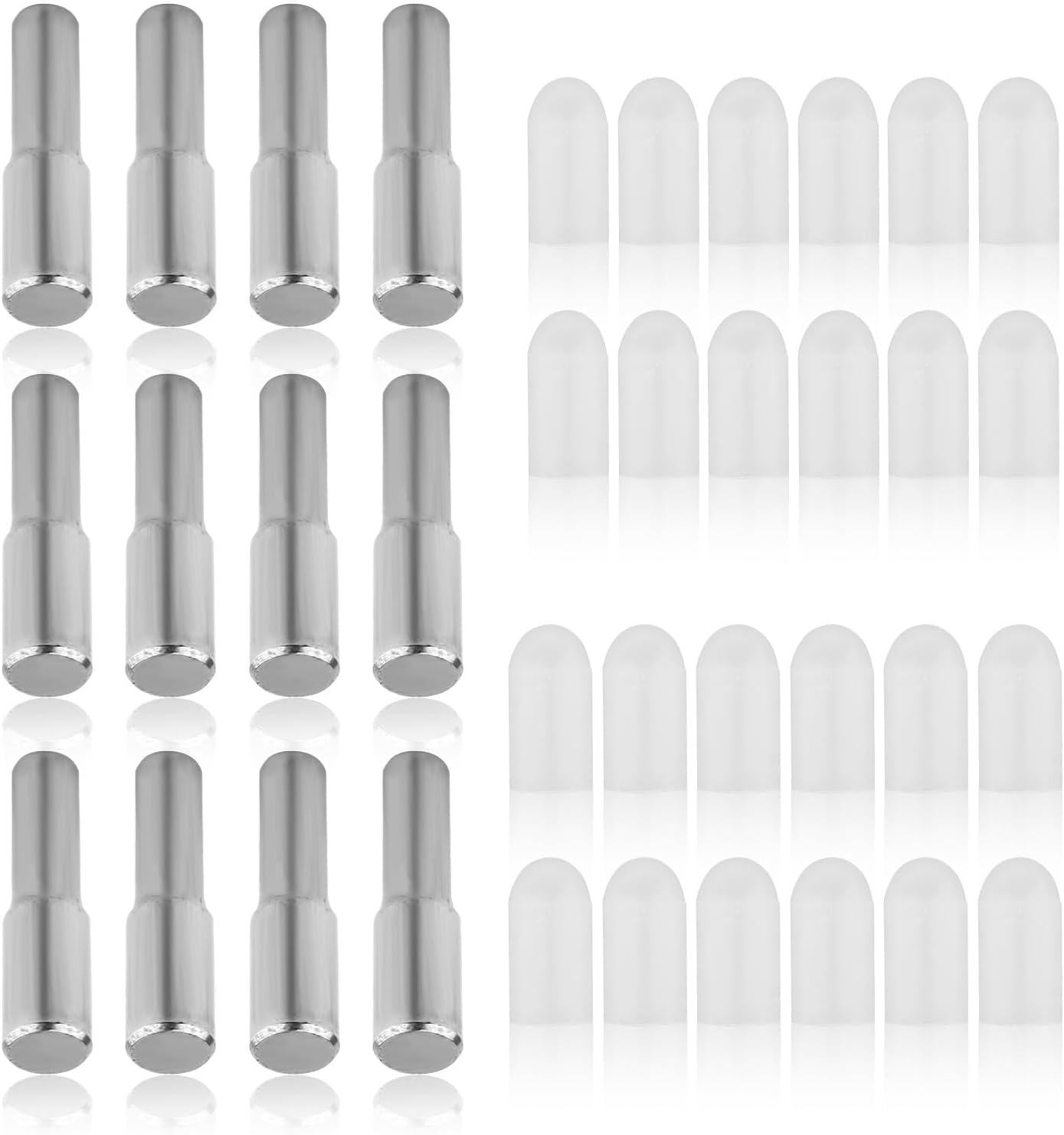 12Pcs Shelf Pegs, 1/4" 5Mm Stainless Steel Hardware Shelf Support Pins Kitchen Cabinet Shelves Holders with 24 Silicone Covers for Bookshelf Bookcase Cupboard Adjustable Wood Glass Shelving image number 2