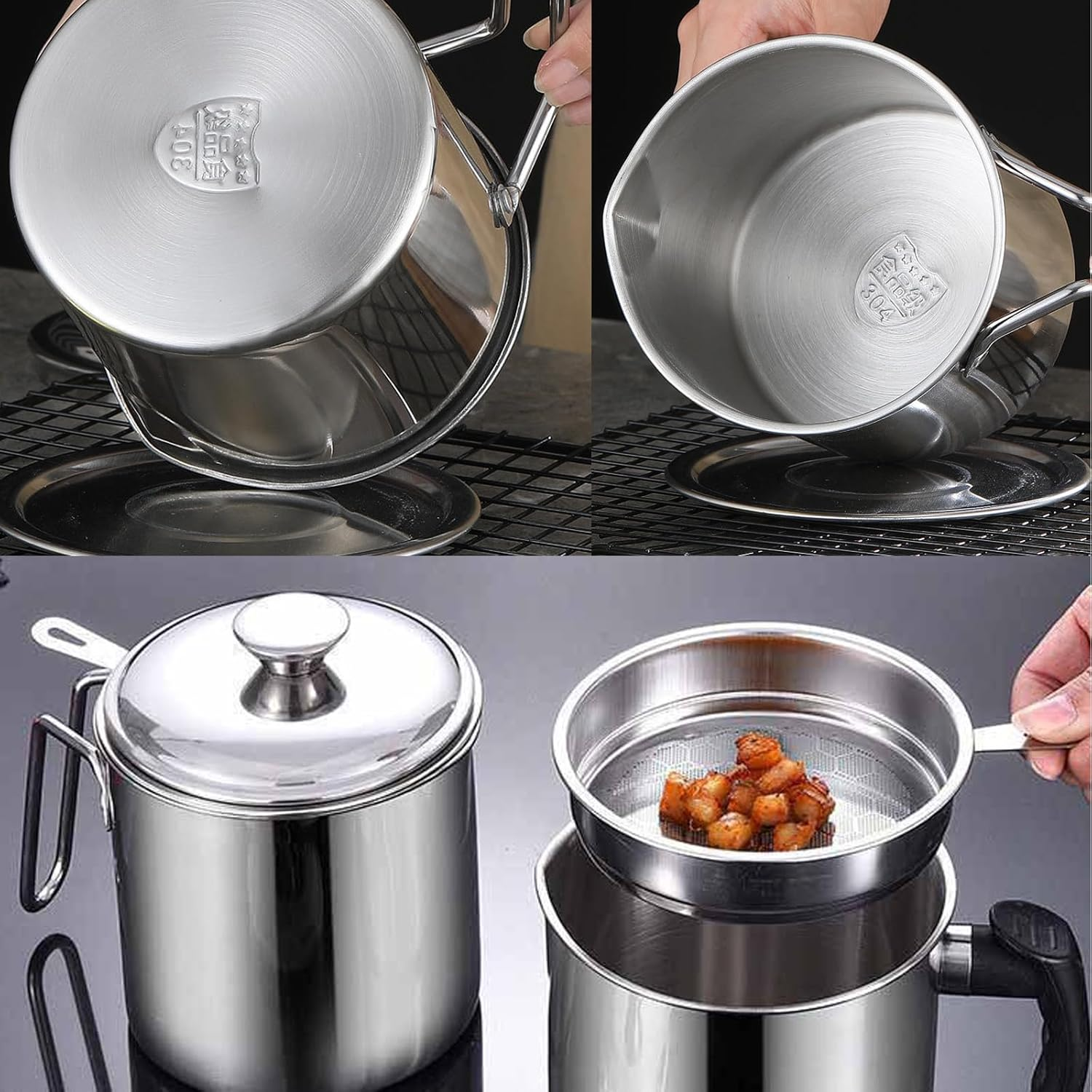 1.8L Oil Strainer Pot Grease Can Bacon Grease Container with Fine Mesh Strainer image number 5