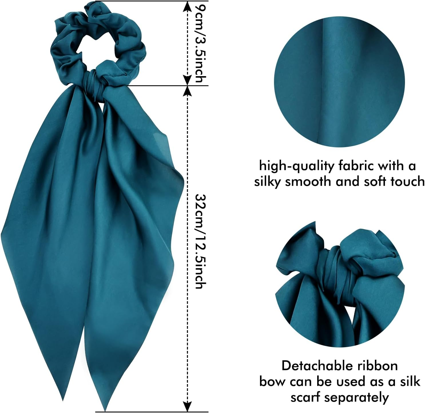 Cinaci 12 Pack Solid Silk Chiffon Stretchy Hair Ties with Long Ribbon Bow Hair Scrunchies Elastics Hairbands Ponytail Holders Rubber Bands Accessories for Women Girls image number 5