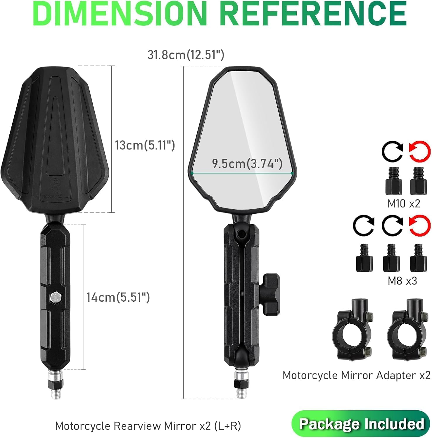 Universal Motorcycle Mirror, Upgraded 2X Motorbike Side Mirror Set, Adjustable Double Roller ATV Mirror, Universal 7/8" Handlebar Rear View Mirrors, for Street Bikes Cruisers Moped Dirt Bike (Black) ﻿ image number 3