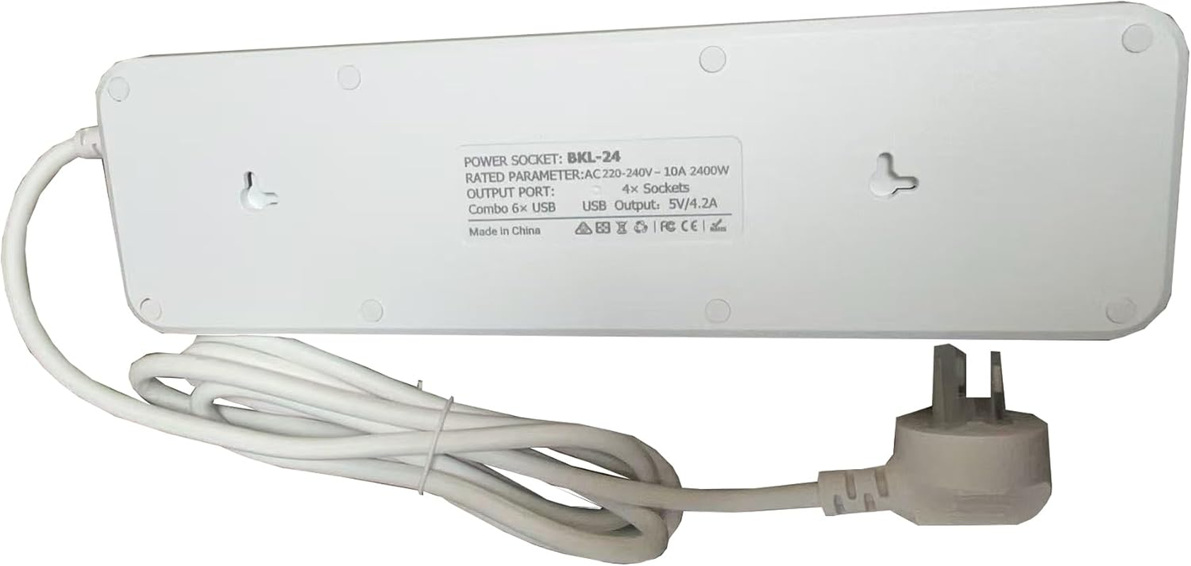 BOCHLION Power Strip with Independent Switch, 4 AC Power Sockets, Surge Protector Power Strip with 6 USB Ports (4 USB-C Sockets), 1.8M Extension Power Strip, Wall-Mounted for Home Office (White) image number 4