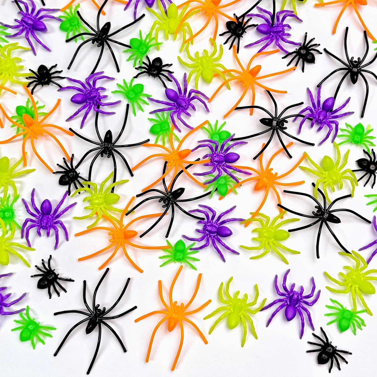 VOVEA Plastic Spiders Halloween Decorations, 120PCS Halloween Colorful Fake Spiders in 6 Styles, Realistic Small Spiders Halloween Prank Kit Props for Halloween Party Decorations Supplies image number 2