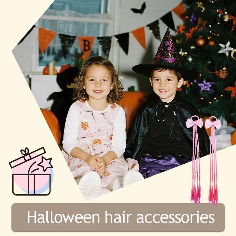 2 PCS Braids Ponytail Extension with Hair Bows Ties for Girls Pink Priness Mermaid Hair Extensions Cosplay Halloween Hair Accessories image number 3