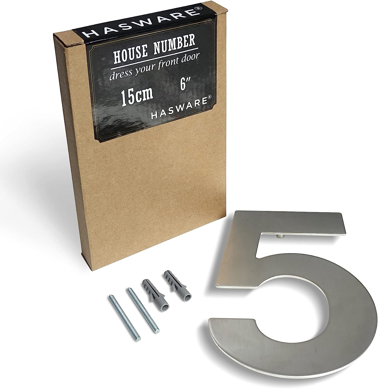 HASWARE 304 Stainless Steel Modern House Number Powder Coating Stylish Door Alphabet Plaque Street Home Decor (6, 6 Inch Silver) image number 3