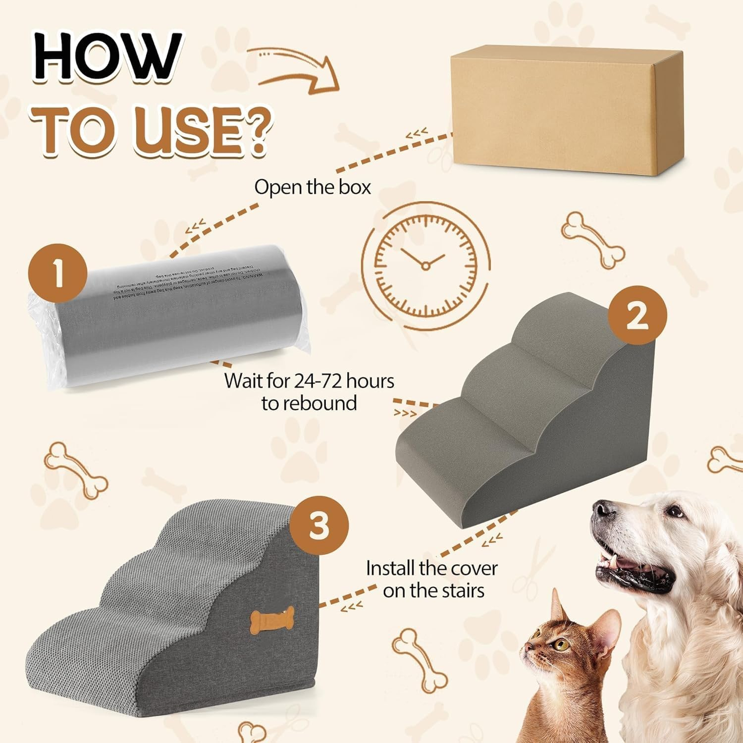 4 Tiers Dog Ramp and Stairs for Beds or Couches - Non - Slip Sturdy Pet Steps,Dog Stairs and Ramp for Small & Large Dogs to Get on High Bed & Outdoor Steps image number 2