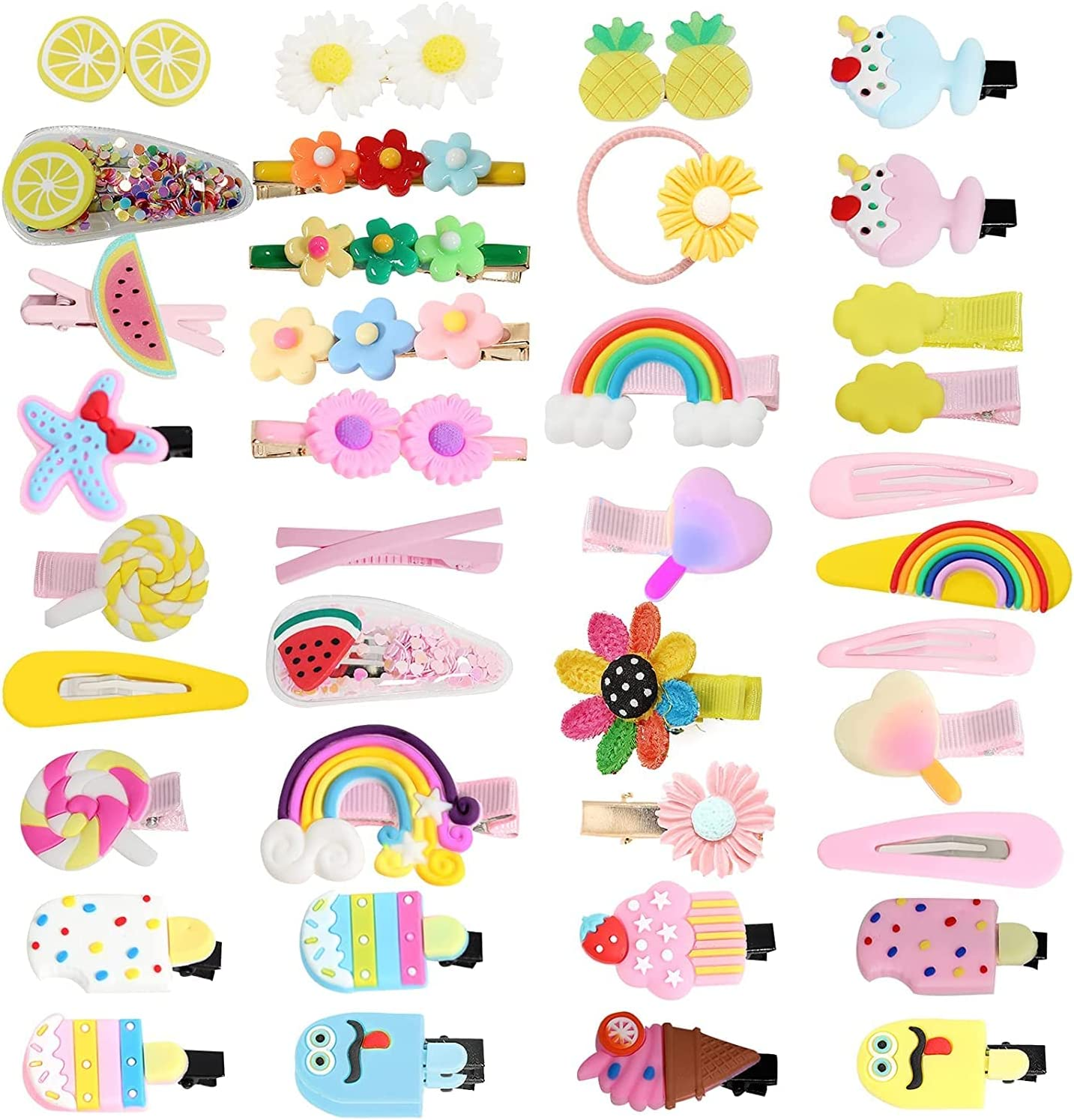 38Pcs Baby Girls Hair Clips, Betterjonny Fully Lined Alligator Hair Rainbow Accessories Cute Cartoon Fruit Dessert Barrettes for Toddlers Girl Teens Kids image number 2