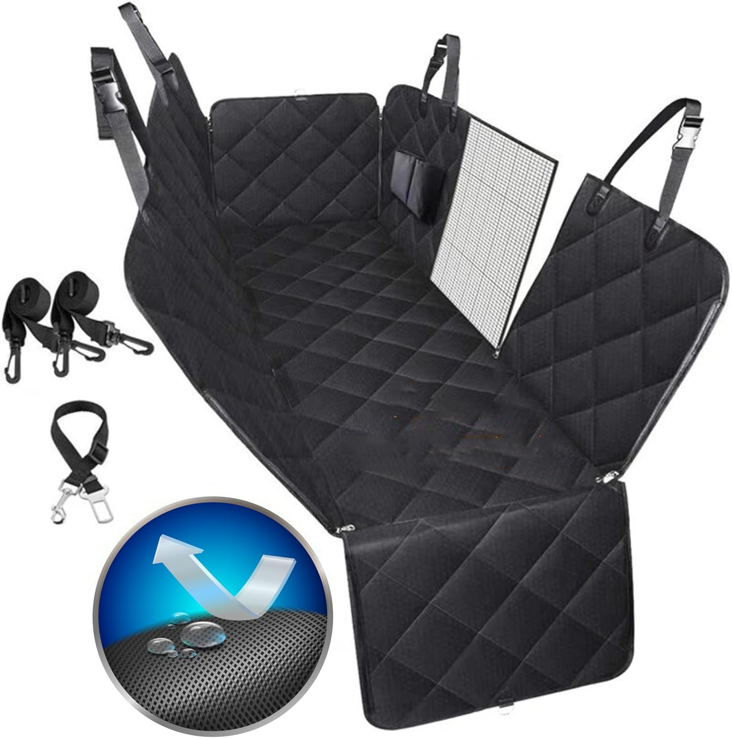 Dog Seat Cover, Waterproof Dog Car Seat Cover Back Seat Hammock with Mesh Visual Window & Side Flaps & Dog Seat Belt, Scratchproof Pet Seat Cover for Cars, Trucks, SUV image number 2