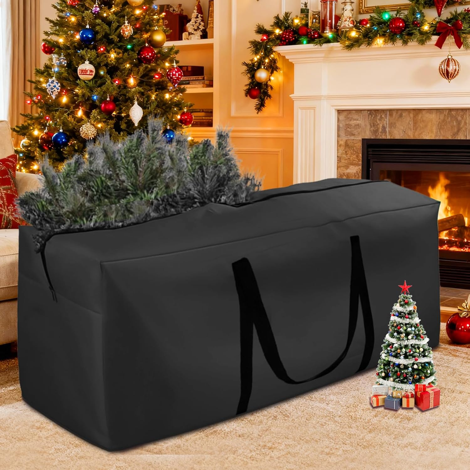 Patio Cushion Storage Bag Extra Large Oxford Fabric Outdoor Cushion Bag Waterproof Dust Resistant Outdoor Zippered Storage Bags for Furniture Cushions 68" L X 30" W X 20" H (Black)