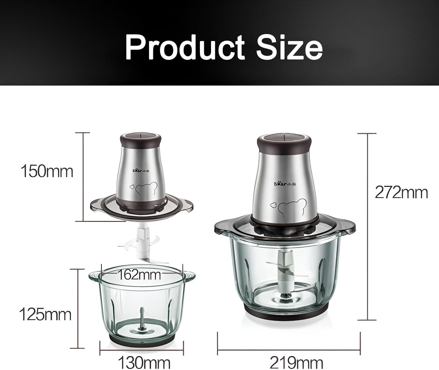 Food Processors, Electric Chopper with Meat Grinder & Veggie Choppe, 2L Glass Bowl & 4 Sharp Blades 2 Speed for Meat Grinder Vegetable Kitchen Cutter image number 1