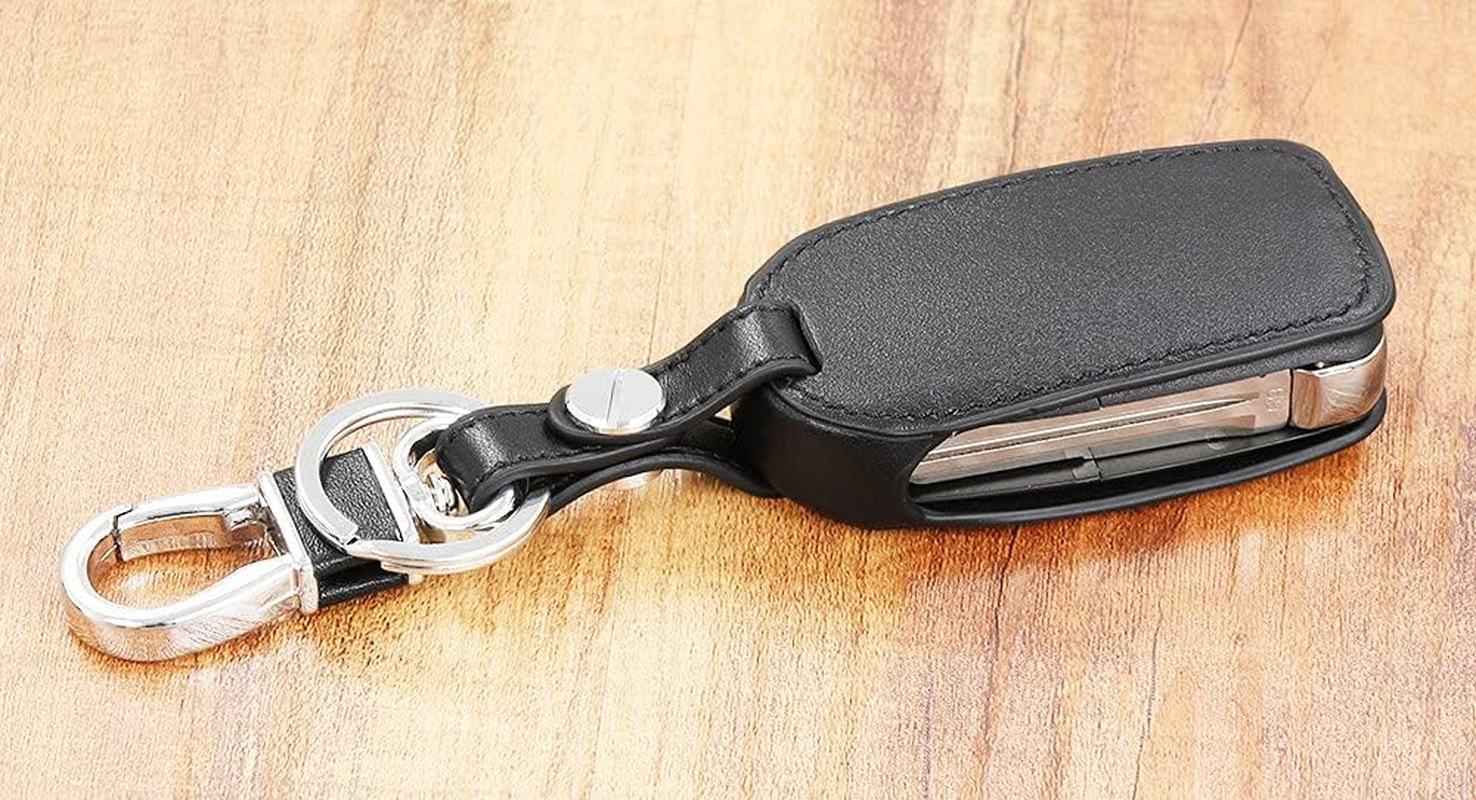 YJADHU Leather Men Women'S Key Holder Key Chain Car Key Case Cover, Fit for Volkswagen VW Jetta MK6 Tiguan Passat Golf 4 5 6 Polo Cc Bora Skoda,Black Black Line