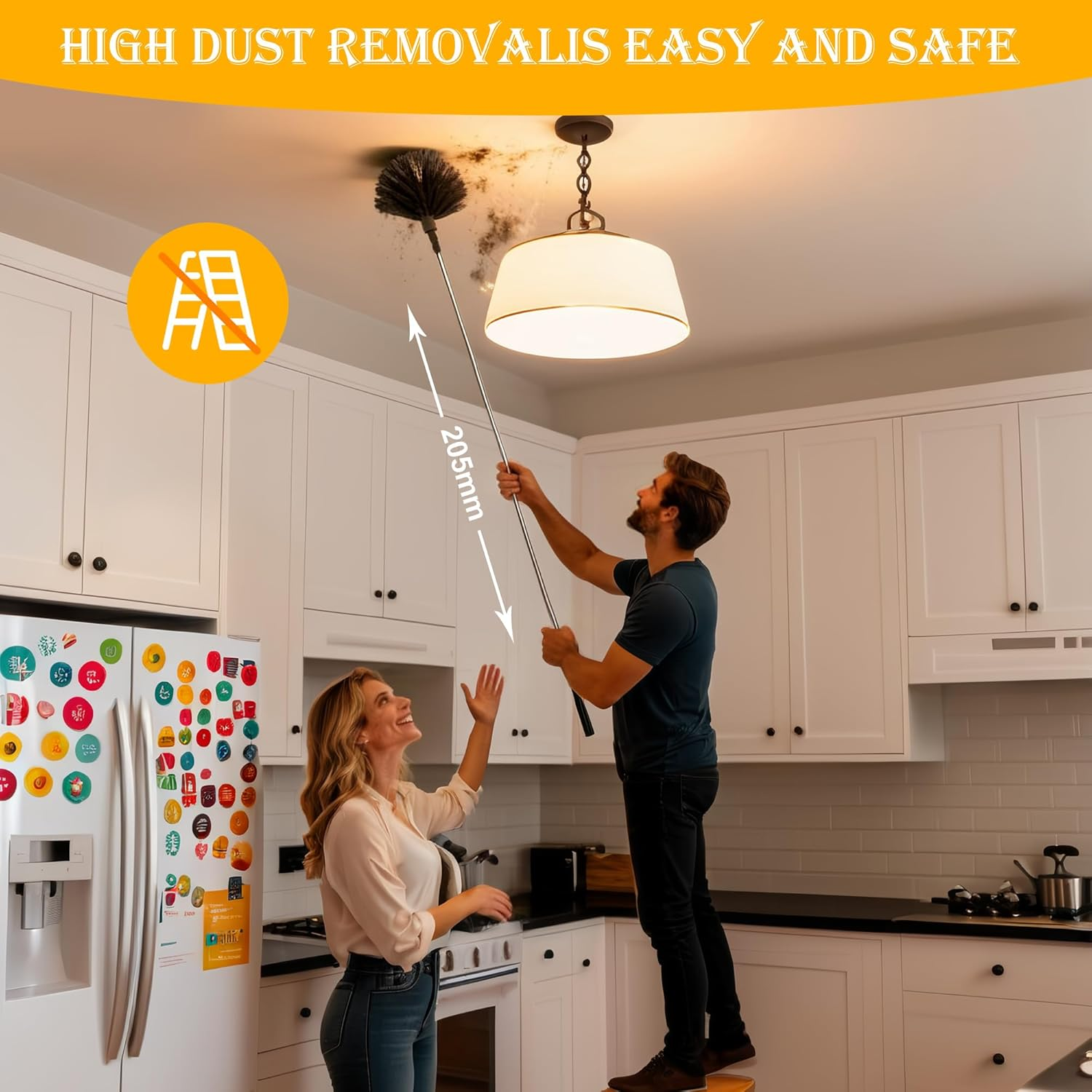 9-Piece Telescopic Duster Telescopic Washable Spider Web Remover with Telescopic Rod, Retractable to 245 Cm, Suitable for Ceiling Gaps, Ceiling Fans and Cobwebs, Washable