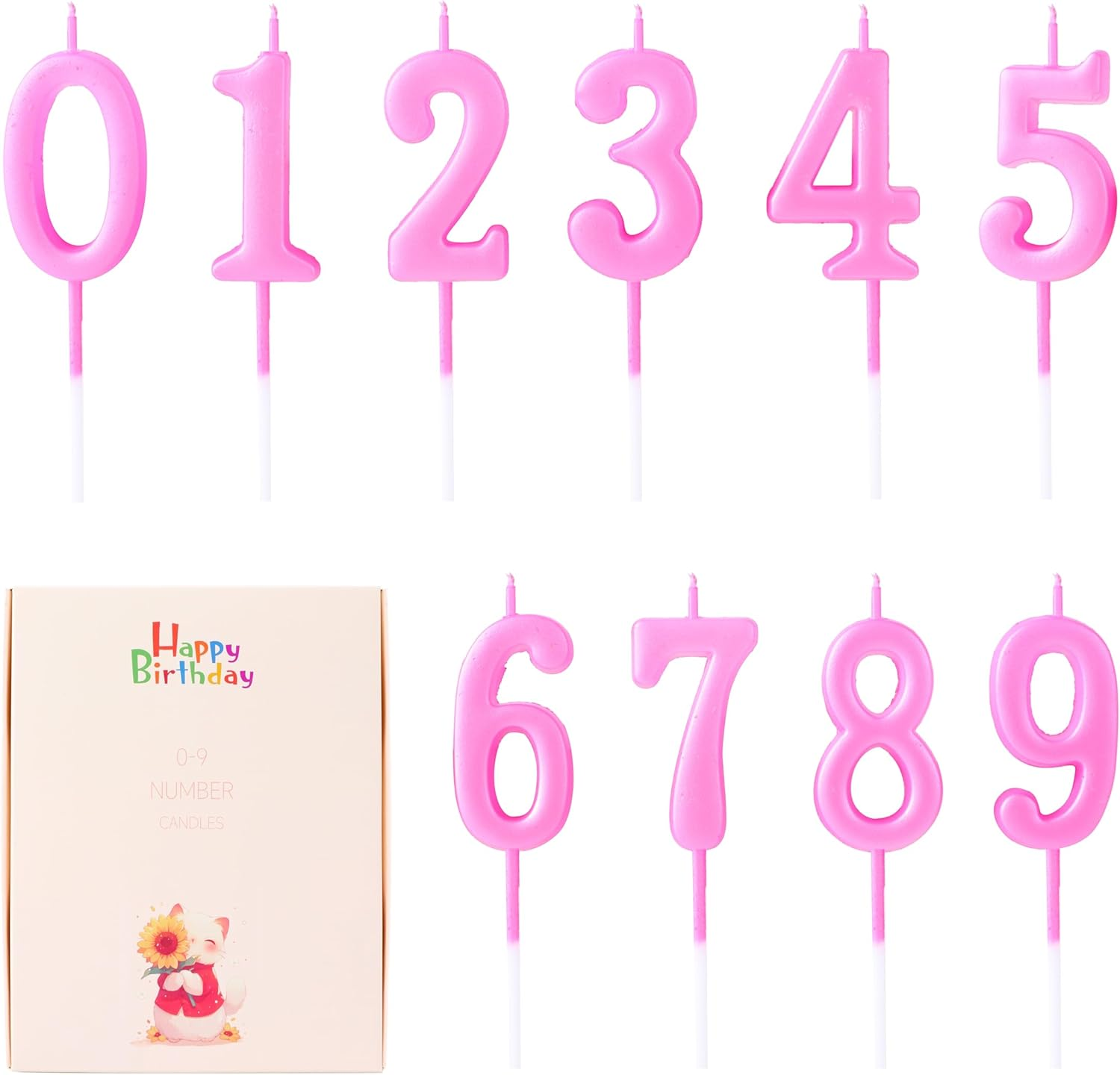 EAKE 10-Pieces Pink Number Candles 0-9 Birthday Candles for Cake, Bulk Number Birthday Candles 0 1 2 3 4 5 6 7 8 9 for Girl Women Happy Birthday Anniversary Party Supplies Cake Decor (10-Count) image number 1