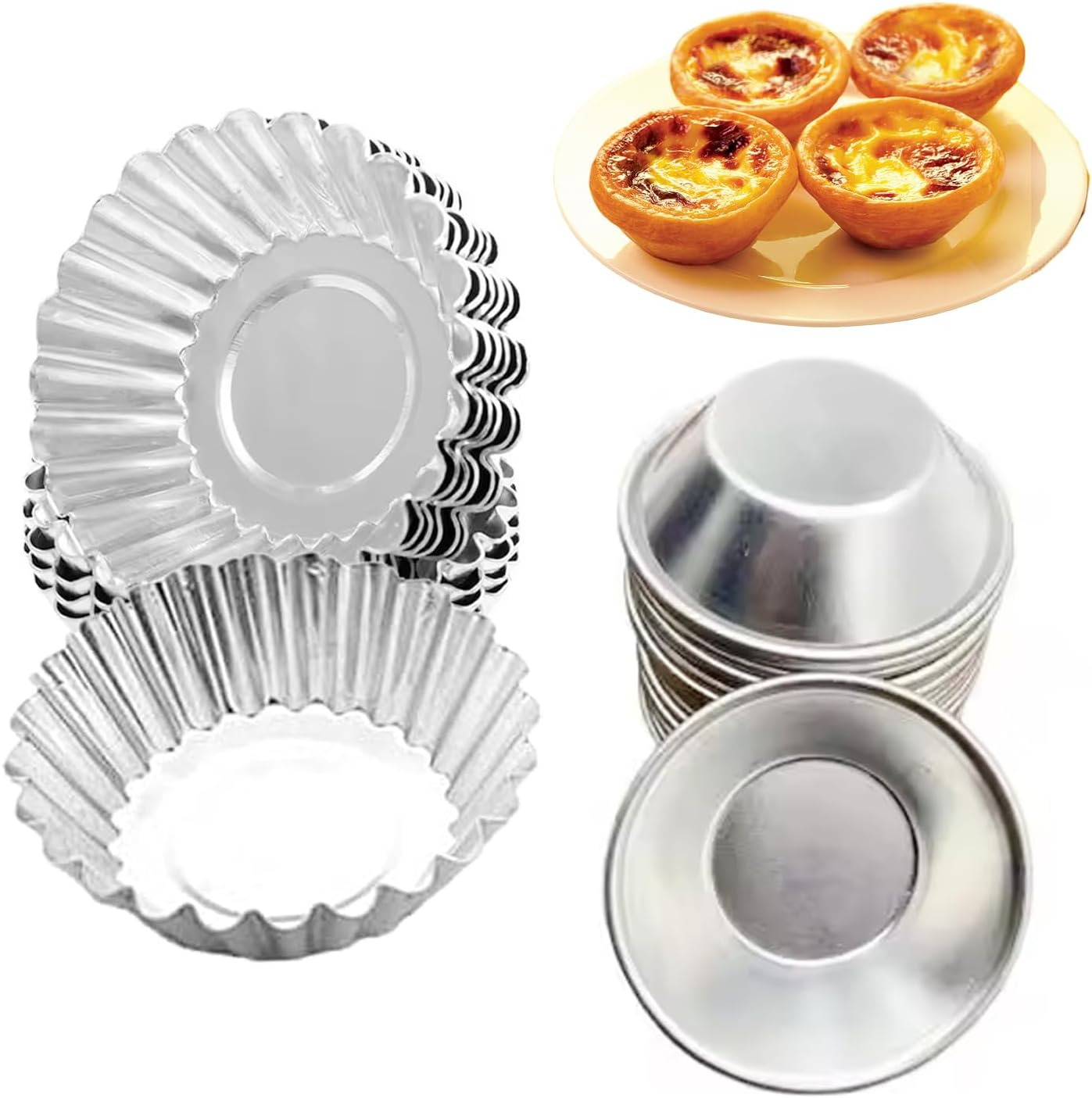 30PCS Egg Tart Molds,Mini Muffin Tray,Tart Pans,Pie Tins,Moldes Para Mini Chocoflan,Egg Mold,Small Lcheesecake Pans,Mini Aluminum Pans for Quiche,Bakeware Cake Cookie Mold,(Round,Chrysanthemum Shape) image number 1