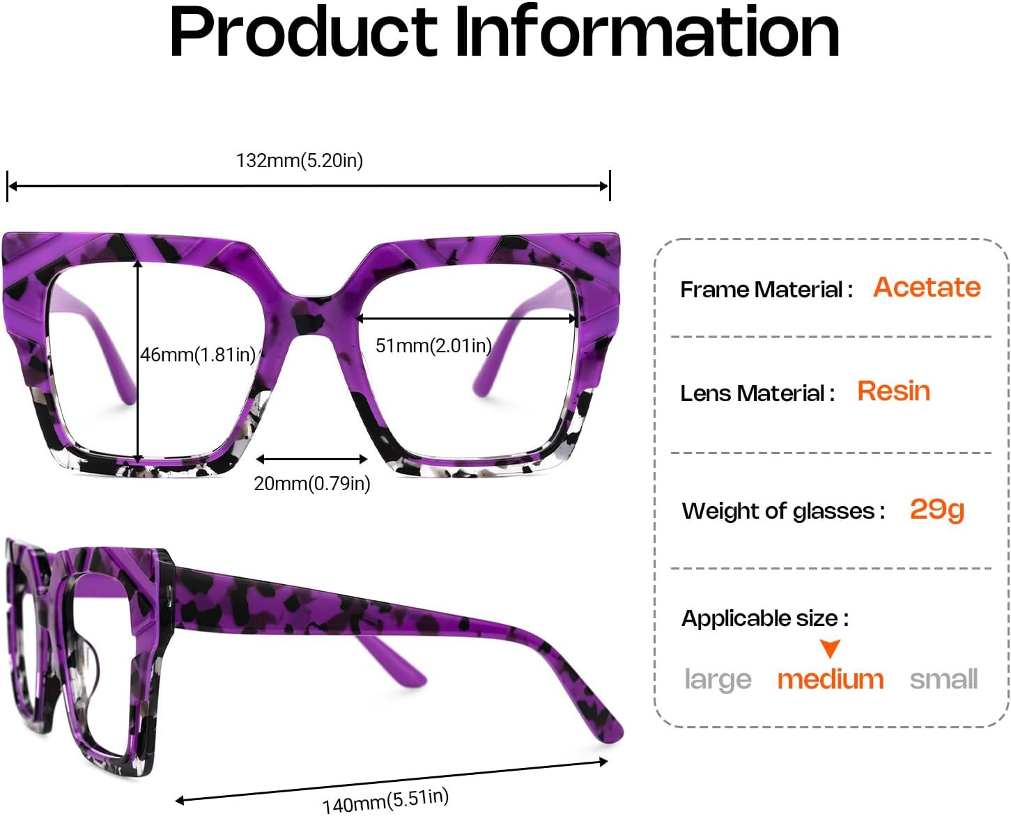 VOOGLAM Cat Eye Frame Blue Light Blocking Glasses, Black Fashion Glasses for Women anti Eyestrain & UV - Non-Prescription Clear Lens, Blue/Orange image number 4