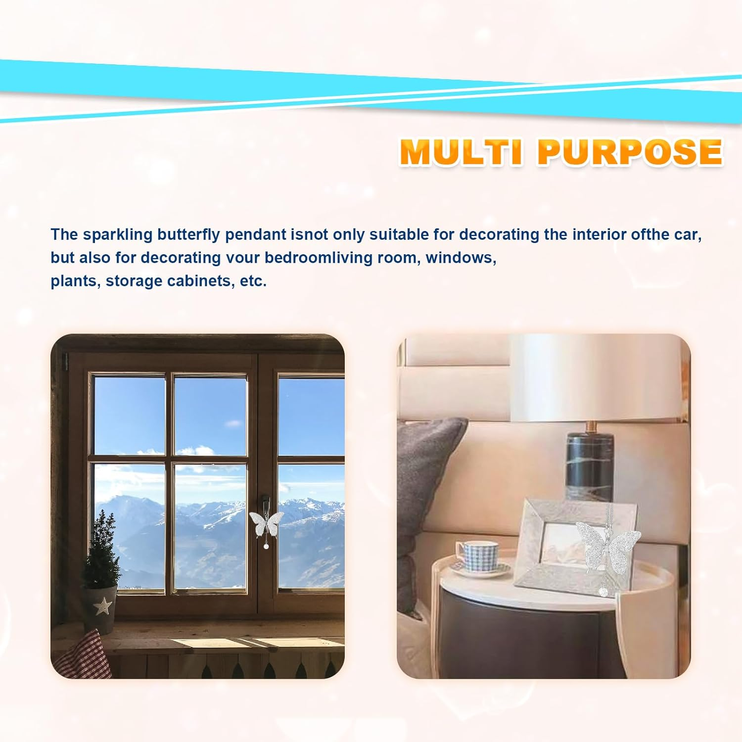 NOTISH Bling Butterfly Diamond Car Accessories, Crystal Car Rear View Mirror Charms, Charms Good Luck Gifts Amulet Ornament Hanging Interio Car Decoration for Women Interior(White)