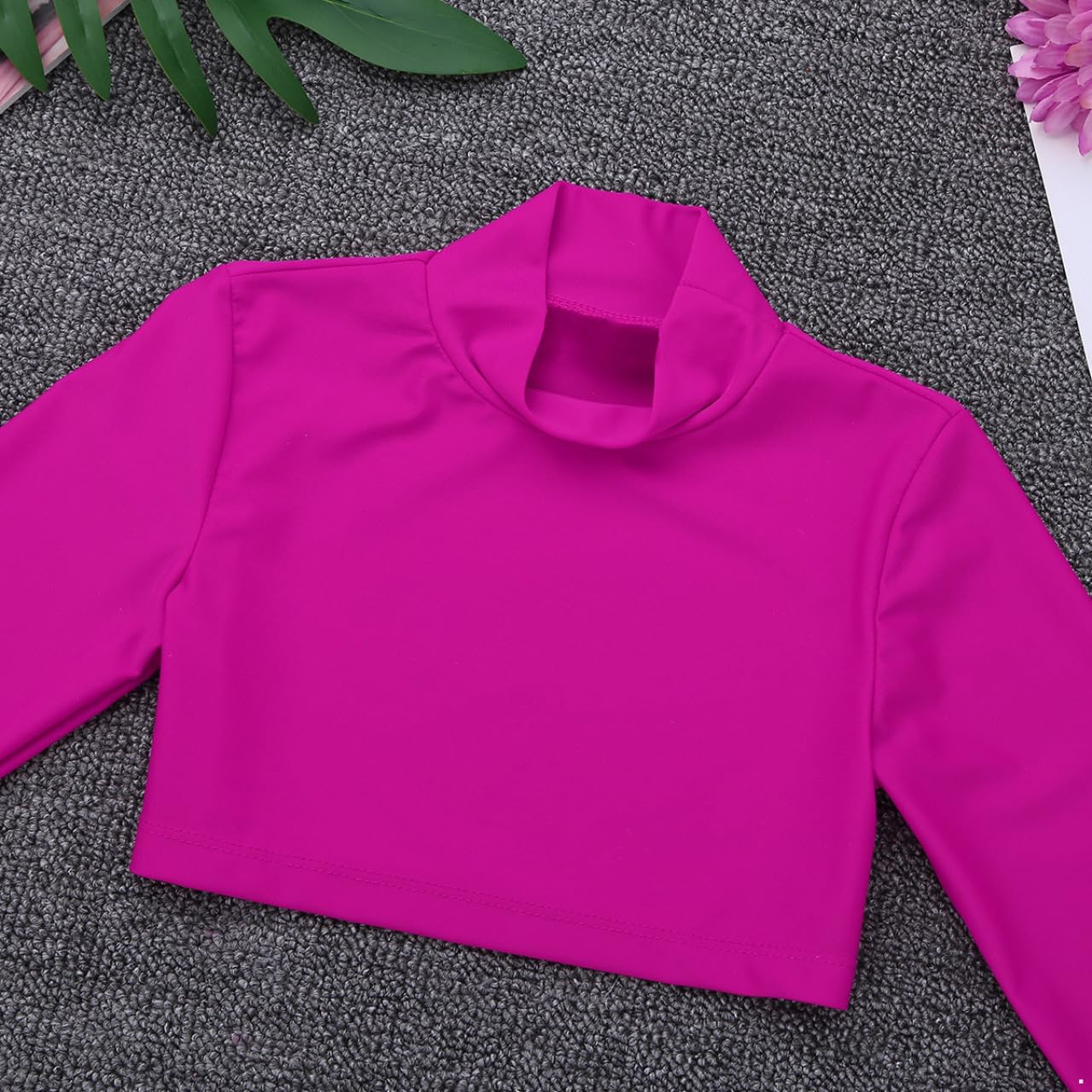 Sxiwei Kids Girls Long Sleeve Mock Neck Ballet Dance Gymnastic Crop Top Dancewear