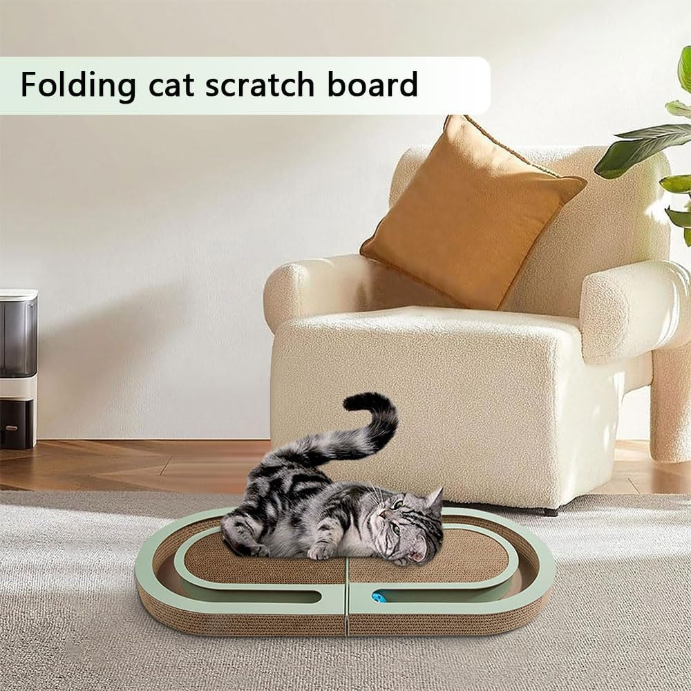 HYAVIA Foldable Cat Scratcher with Ball Track Interactive Corrugated Cardboard Cat Scratching Pad Cat Claw Board Toy for Indoor Cats Durable Double-Sided Cat Toy Lounge image number 1