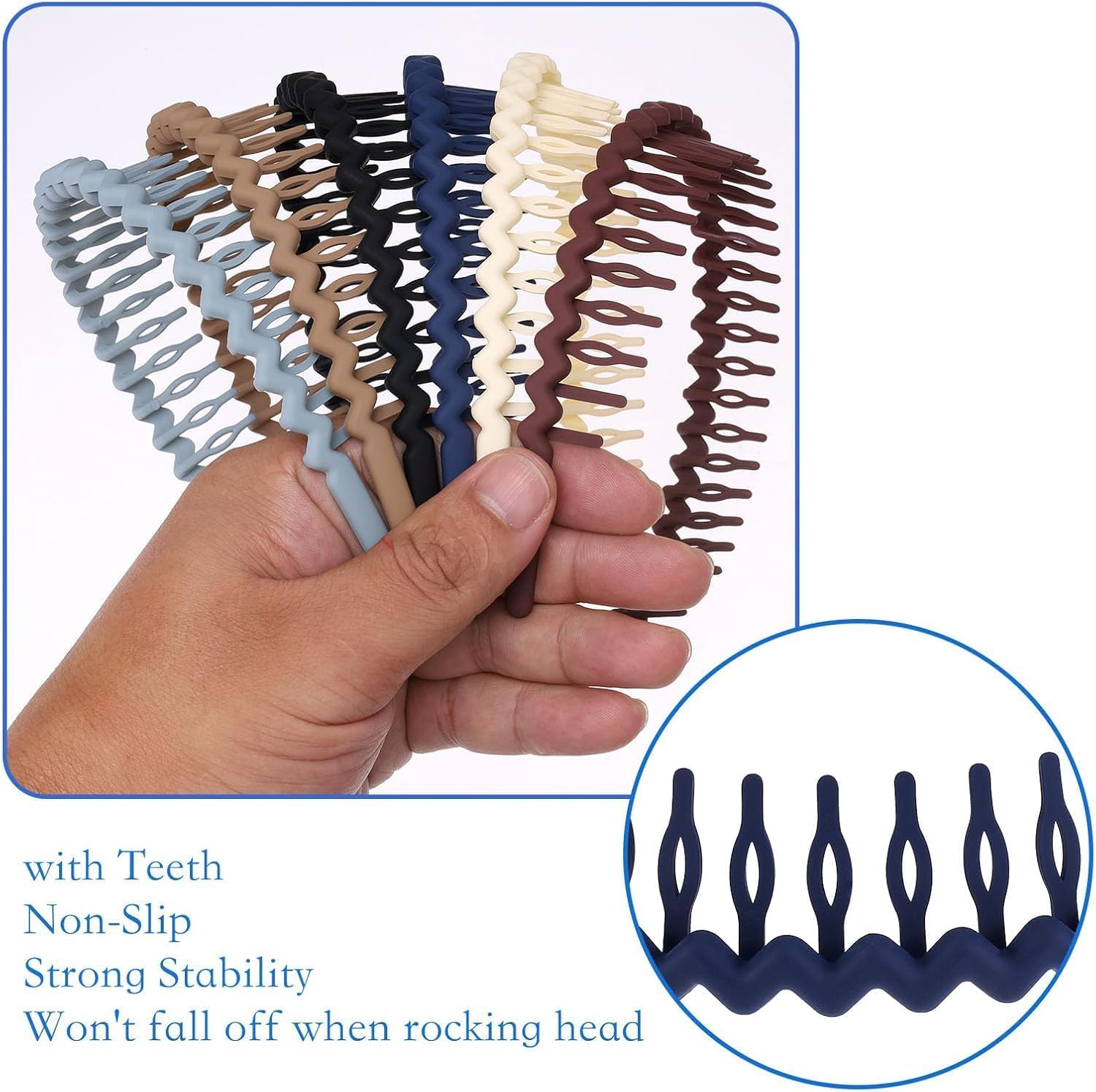 Plastic Headbands with Teeth Headbands, 10Pcs Thin Plastic Headbands with Teeth Thin Non-Slip Headband DIY Hair Bands ,Plastic Headbands with Teeth Skinny Headbands,Plastic Headbands Thin Hair Bands,Color B