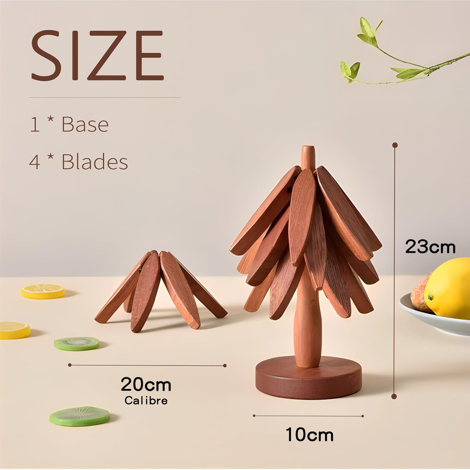 4Pcs Wooden Trivets, Yellow-Brown Tree Coasters - Table Decoration for Hot Dishes Hot Pad Bowls and Teapots，Heat Resistant Beech Wood