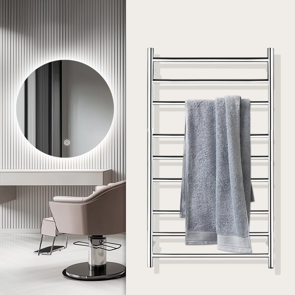 Viviendo Polished Premium Stainless Steel Electric Heated Towel Rack - 9 Bar 106Cm Chrome image number 6