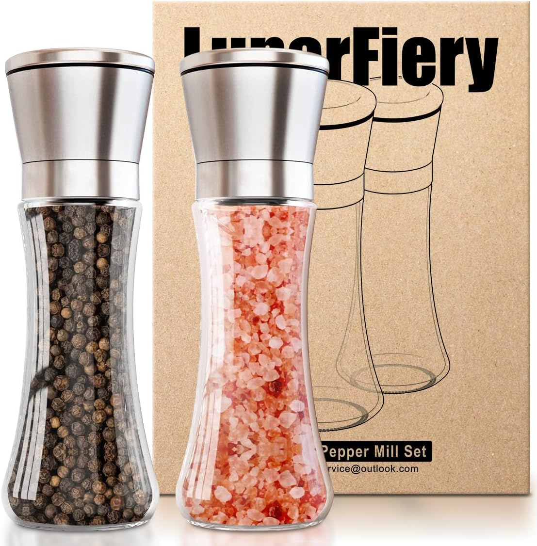 Salt and Pepper Grinder Set, Adjustable Coarseness Coarse & Fine Salt Shakers, Premium Ceramic Glass Body Salt and Pepper Mills [Without Spice Content] image number 1