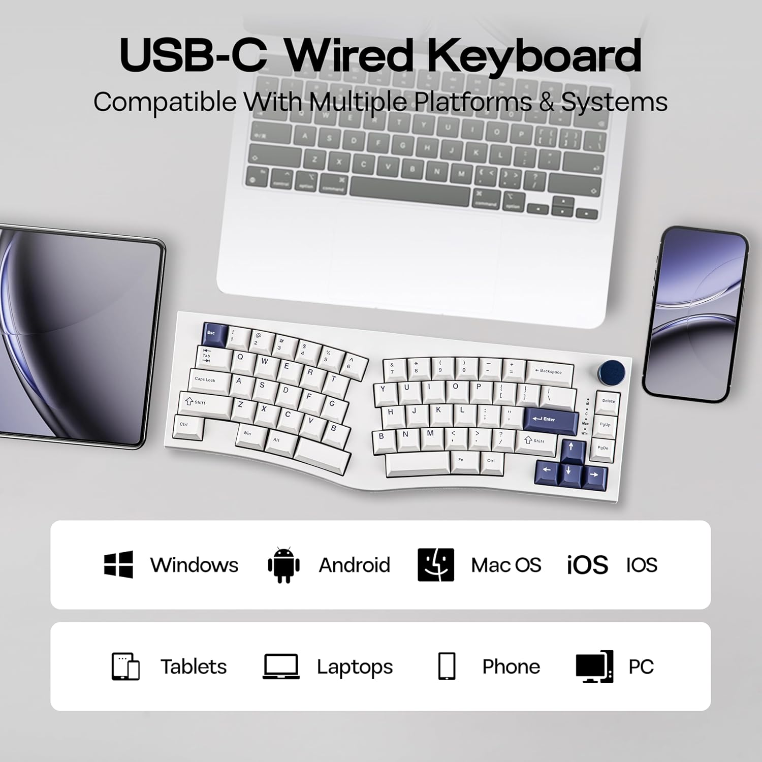 Mechlands Feker Alice80 68 Keys Ergonomic Mechanical Keyboard, QMK & via Programmable, Wired Gaming Keyboard with Creamy Gasket, Hot Swappable, 5 Layer Paddings, NKRO, RGB for Win/Mac (White) image number 1