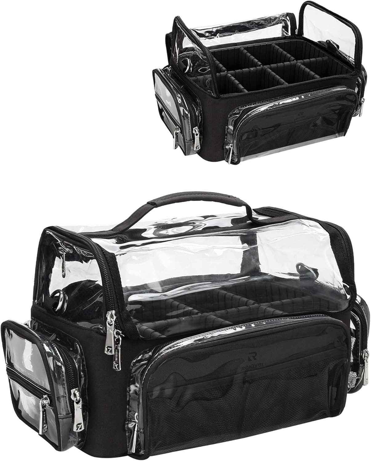 Relavel Makeup Brush Case - Extra Large, Professional Makeup Brush Holder Makeup Artist Travel Case Clear Waterproof Cosmetic Organizer Bag with Adjustable Strap and Dividers, Full Open Easy To image number 5