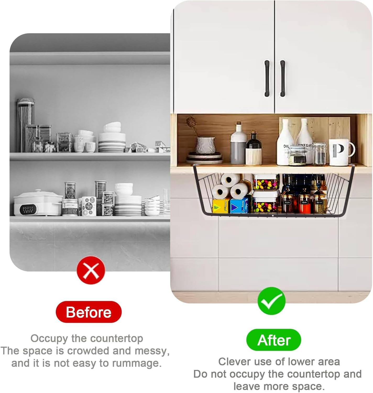 Xinghonyac 3 Pcs under Shelf Basket, under Shelf Storage Basket, Dormitory & Office Desk Kitchen Storage Rack Multifunctional Hanging Basket for Kitchen, Bedroom, Closet, Pantry (Black) image number 2