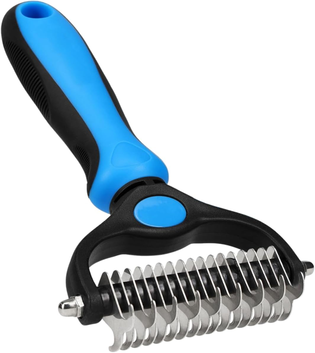 Original Pet Grooming Rake - Double-Sided Deshedding Dematting Tool, Undercoat Rake for Dogs & Cats, Extra-Wide Dog Grooming Brush & Deshedder Comb for Long Hair, Reduces Shedding 95%-Blue