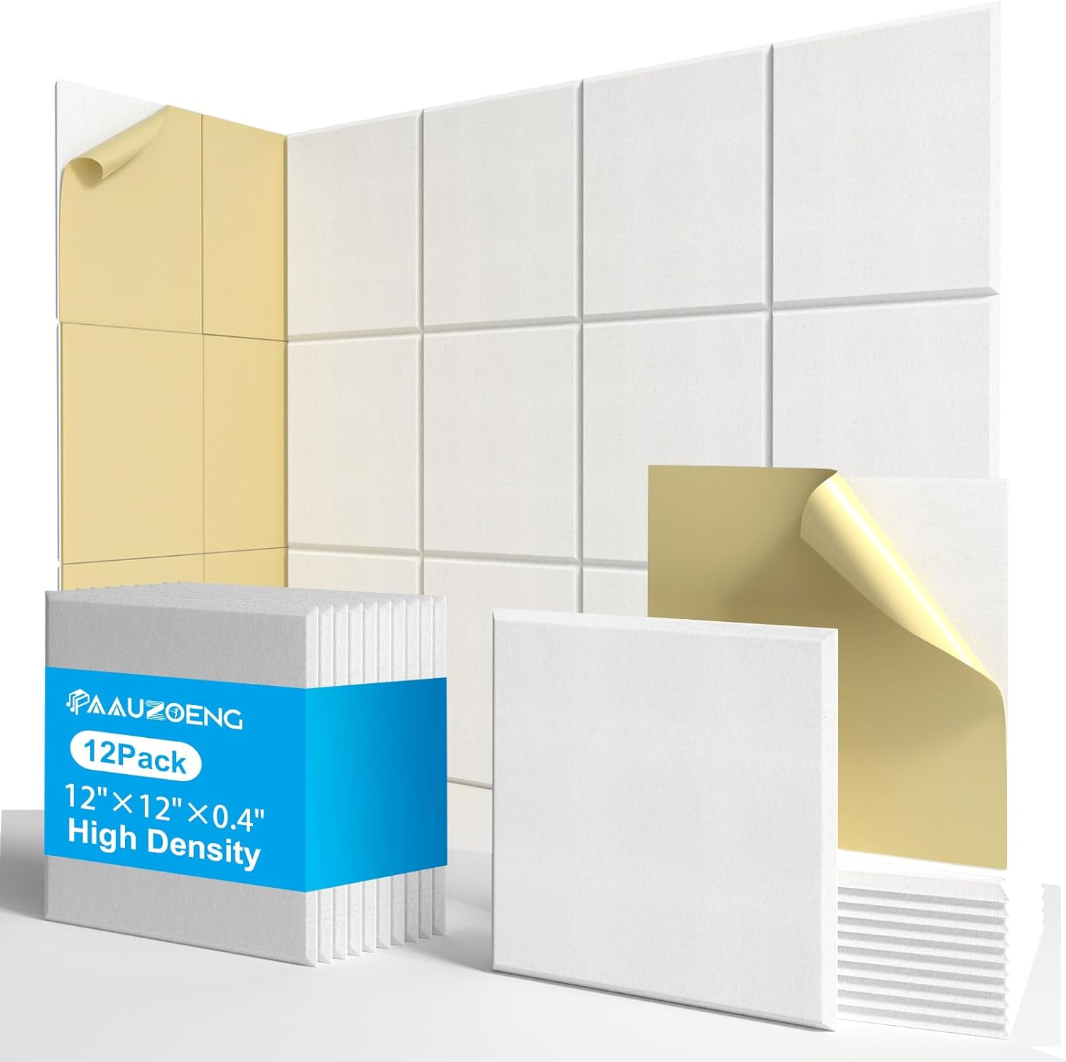 12 Pack Set Acoustic Absorption Panel, 30 X 30 X 0.9Cm Acoustic Soundproofing Insulation Panel Beveled Edge Tiles, Great for Wall Decoration and Acoustic Treatment While image number 5