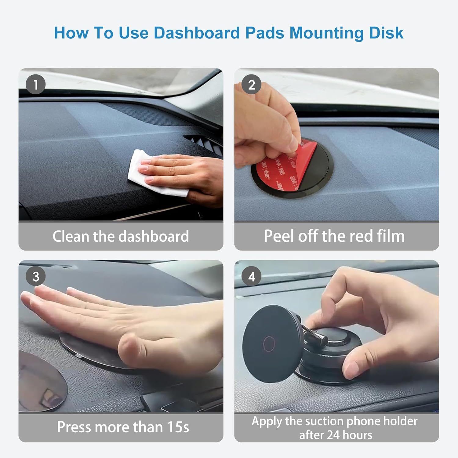 Dashboard Pad Mounting Disk for Suction Cup Phone Mount, 3Pcs 3.15" Ultra Sticky Heat-Resistant Replacement Disc for Car Dashboard, Vacuum Suction Phone Holder, Dash Mount, GPS Holder Suction Mount