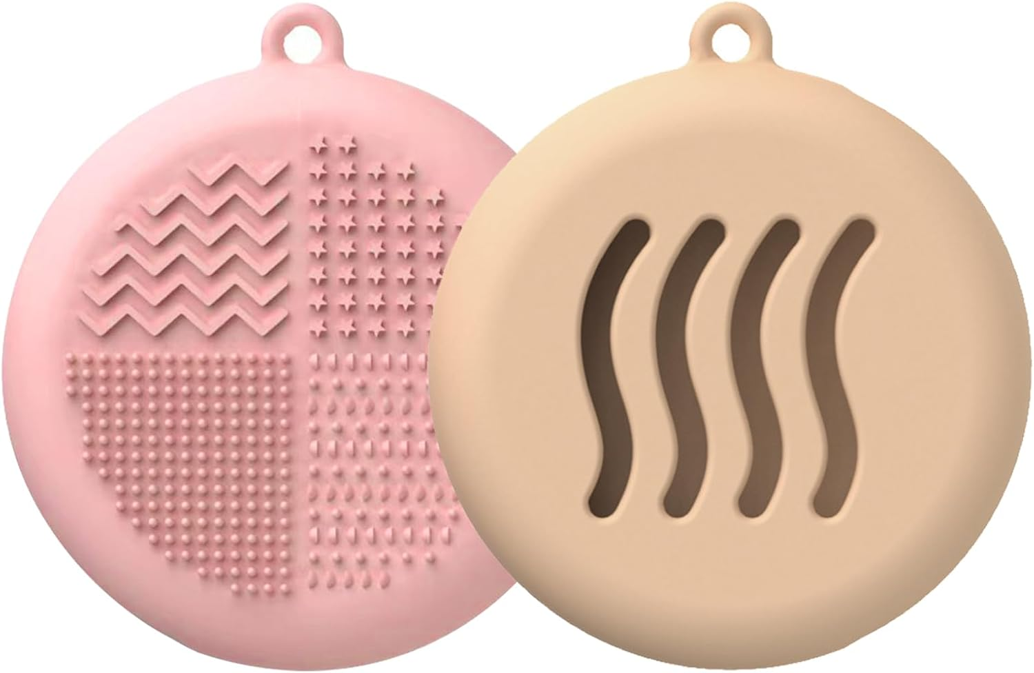 Reayou Silicone Makeup Sponges Case, 2 PCS Holder and Cleaner 2 in 1 for round Triangular Powder Puff, Travel Beauty Facial Blenders Pouch Cosmetic Bag Portable Wash Tools Home Salon Pink Beige image number 5