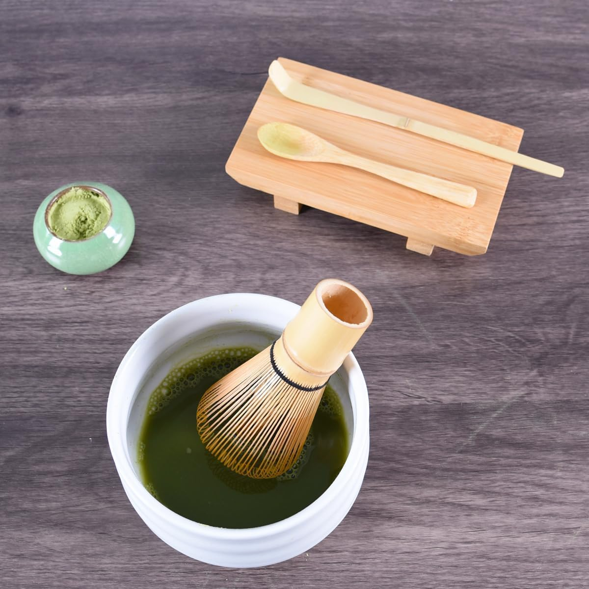 Bamboo Matcha Whisk Set, Myrthra Traditional Japanese Chasen Stirrer-Japanese Matcha Whisk with Bamboo Scoop, Stainless Sifter and Ceramics Whisk Holder image number 6