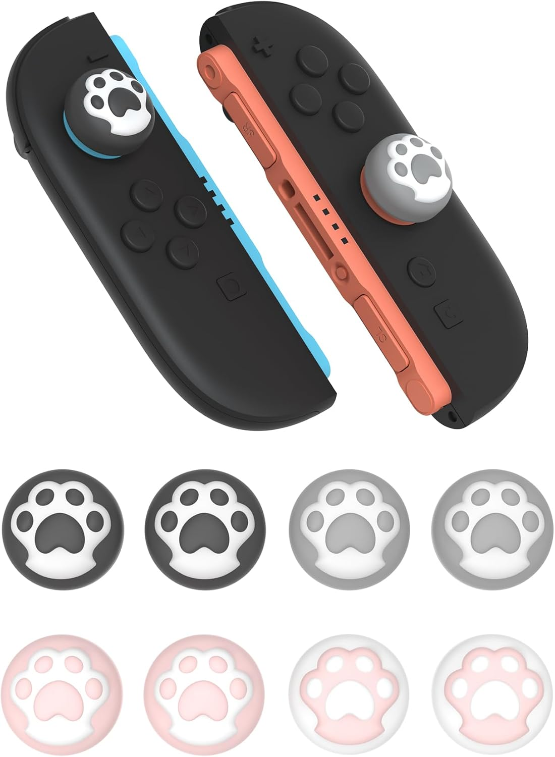 Playvital 8 Pcs Thumb Grips for Nintendo Switch 2, Kawaii Silicone Thumbstick Caps for Switch 2, Analog Cover for Joycon 2 Joystick Caps - Cat Paw image number 3