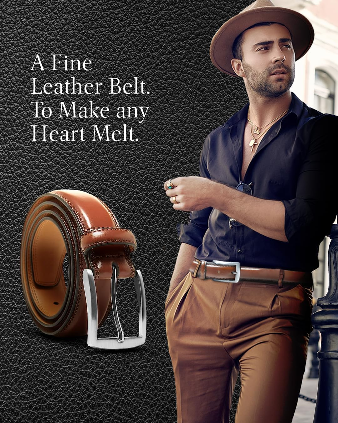 Genuine Leather Dress Belts for Men - Mens Belt for Suits, Jeans, Uniform with Single Prong Buckle - Designed in the USA image number 2