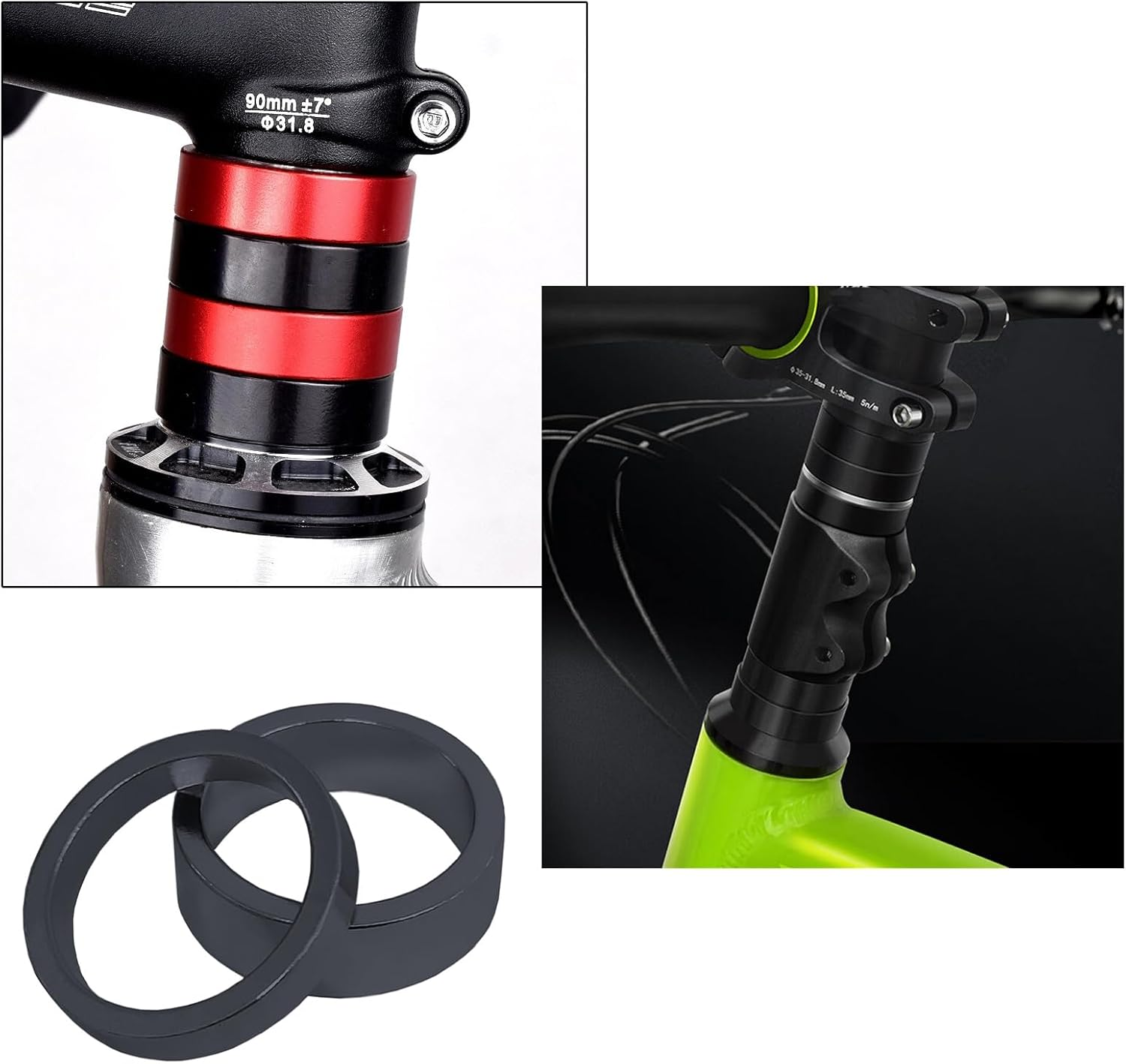 10X Bicycle Head Stem Spacer Replacement Head Tube Spacer Aluminum Alloy Headset Washer Accessories Compatible with Front Stem Fork MTB Bike BMX Mountain Bike