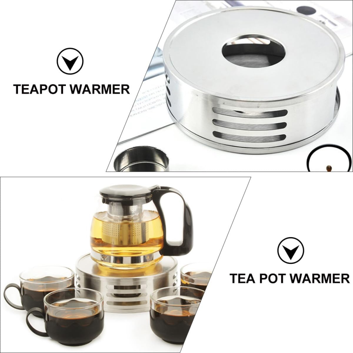 Hoement Stainless Steel Teapot Warmer with Glass Candle Warmer Base, Household Metal Tea Stove for Coffee and Tea Pots, Heat Preservation Accessory for Home and Office Use image number 1
