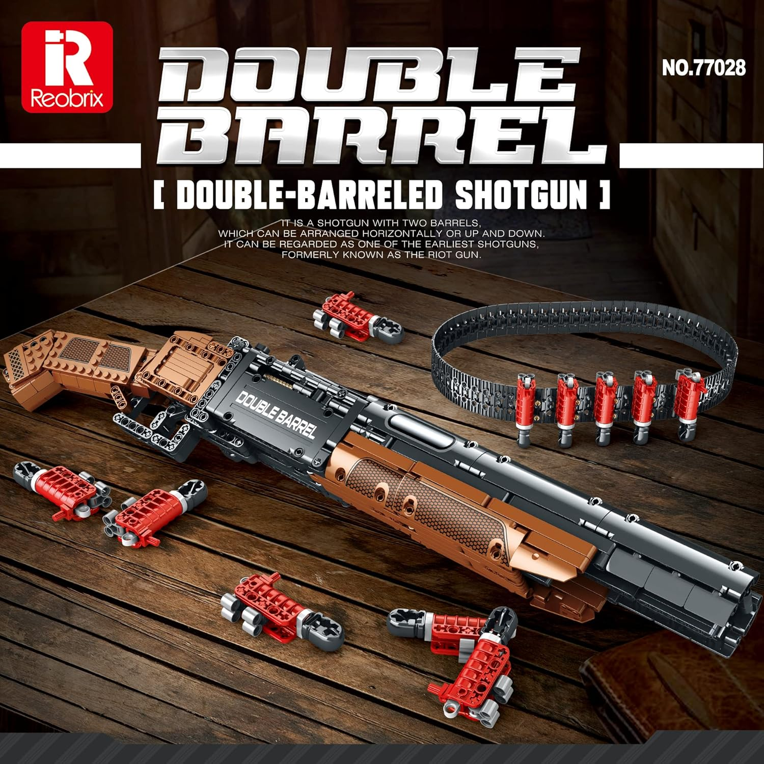 Reobrix 77028 Gun Building Blocks Set, Double Barrel Shotgun Toy Model Kit, Military Weapon Building Toy for 12+, 933 Pieces image number 3