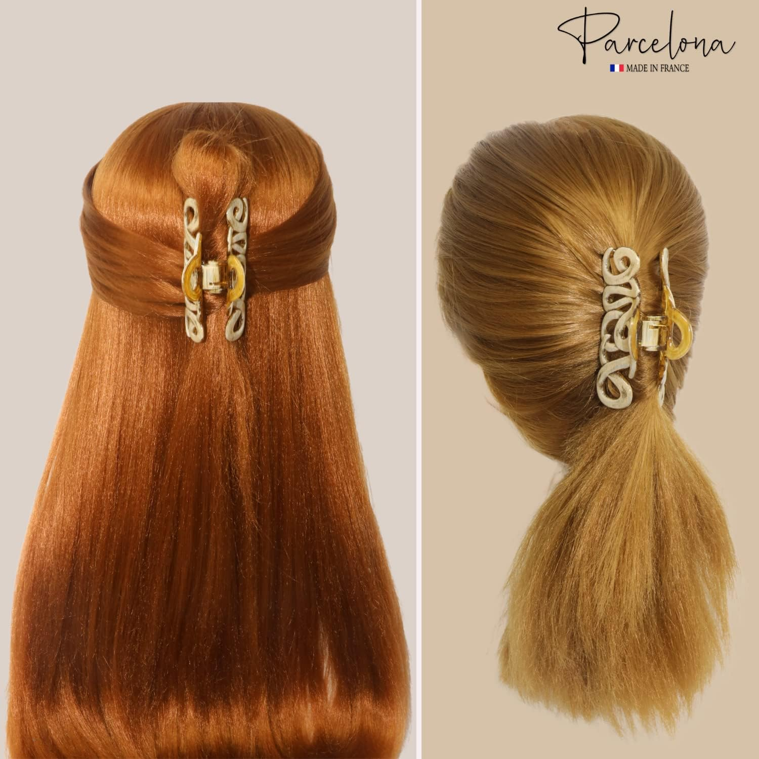 Parcelona French Love Medium 3" Celluloid Acetate Claw Clips Covered Spring Durable Fashion Hair Styling Clips Women Hair Accessories Girls Hair Clips, Made in France (Dusty Beige Brown) - Tortoise Shell Brown image number 5