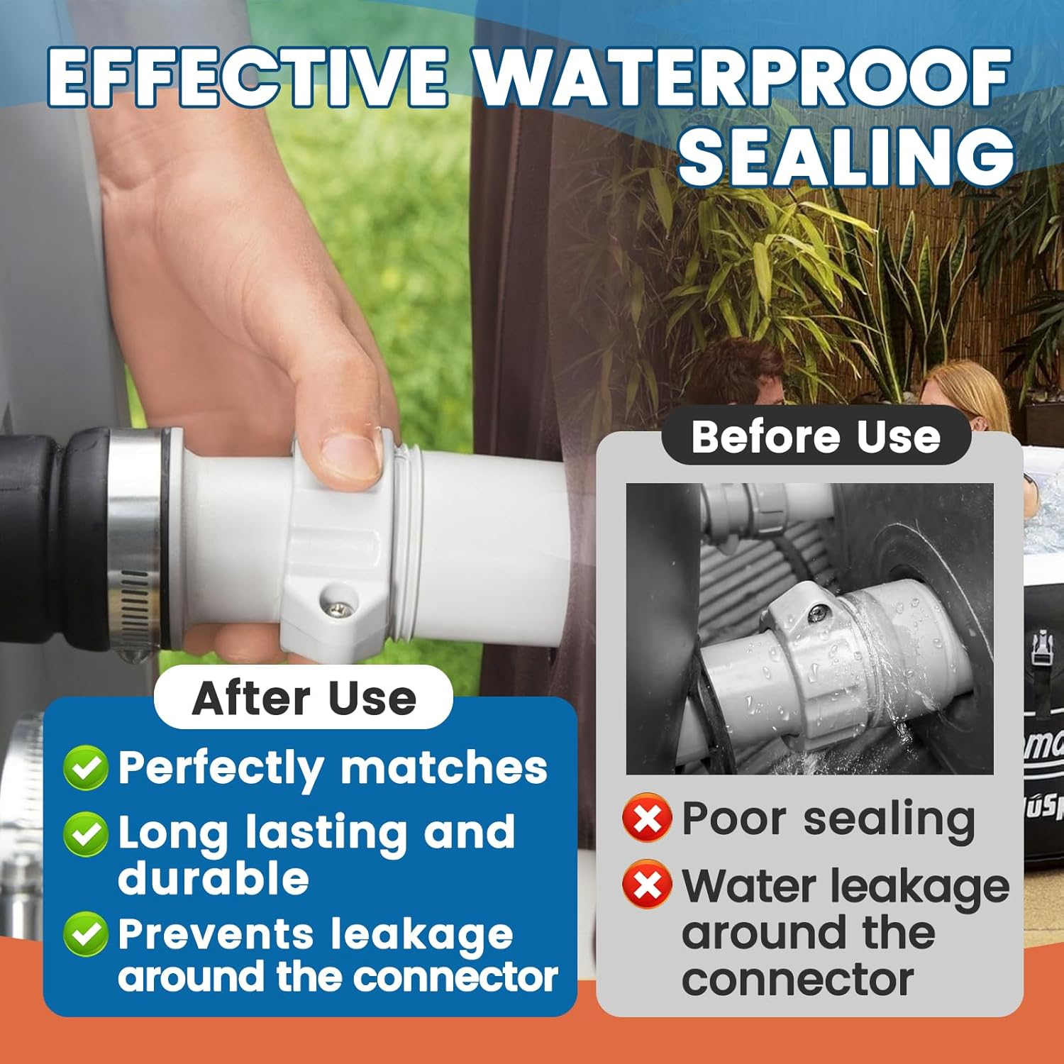 2-Pack Replacement Parts for Inflatable Pools - B/C Water Pipe with 2B/C Seals Gaskets Washers, Grey Coupling Screw Nut Connector and Nipple
